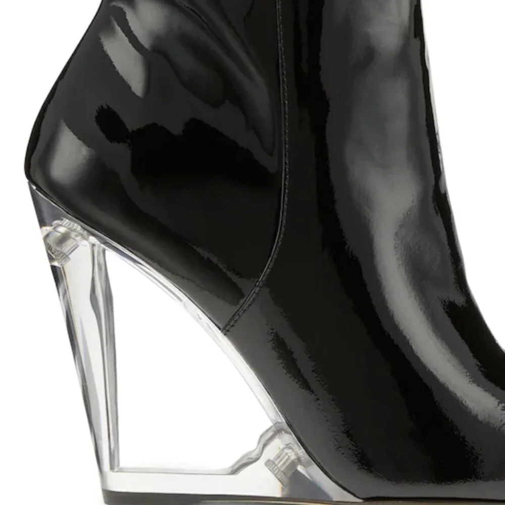 Stuart Weitzman Black Leather Lucite Wedge Over the Knee Boots